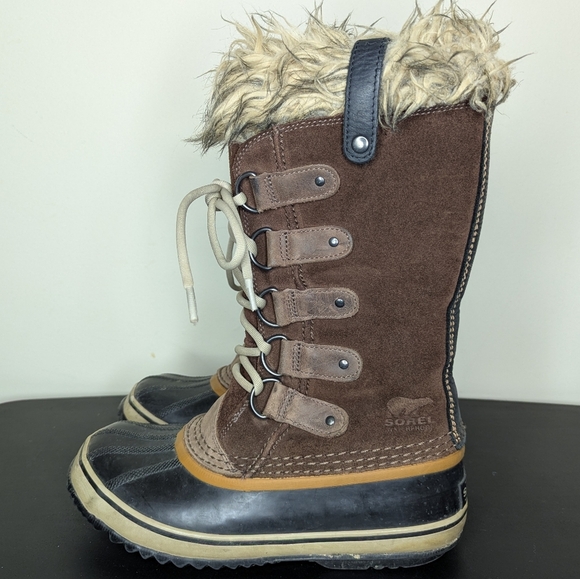 Sorel‎ Joan of Arctic Brown Suede Faux Fur Lace Up Waterproof Boots Women’s 7 - Picture 4 of 13